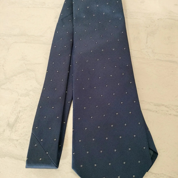 Tie Rack Silk Necktie Silk Made in Italy Blue White Square Dots 4 x 56 - Picture 9 of 10